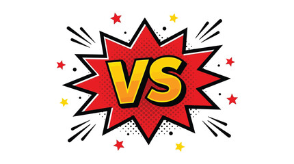 Fototapeta premium Vibrant versus comic book style vector graphic illustration featuring a red starburst with yellow letters