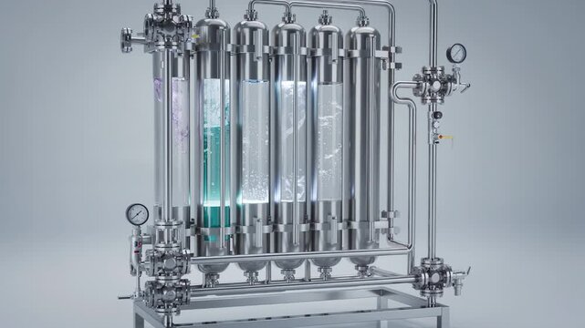 Detailed medium shot showcasing an ultrafiltration membrane unit on a compact skid emphasizing clarity and purity in liquid separation applications.
