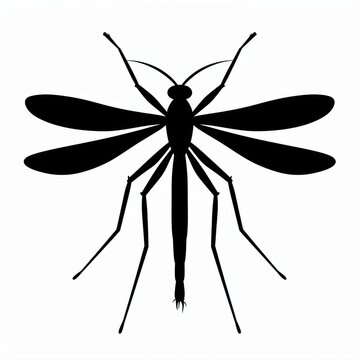 Silhouette of a Detailed Mosquito on a Pure White Background