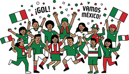 Mexican people celebrating soccer victory with flags and confetti  joyful crowd © Khatunay JANNATARA