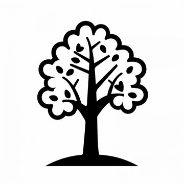Black and White Illustration of a Stylized Tree with Heart Leaves