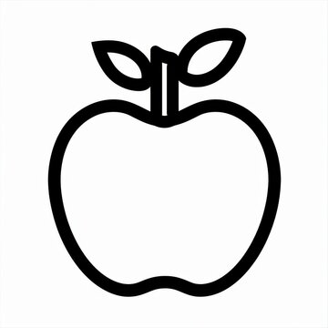 Simple Black Outline of an Apple with Leaves, Perfect for Minimalist Design