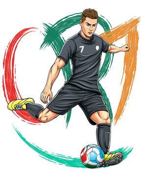 Cartoon illustration poster of a soccer player