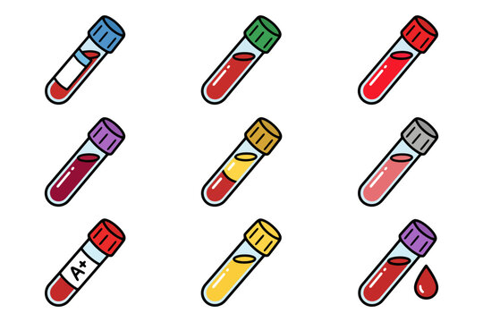 Colorful blood test vials on white background in vector style.