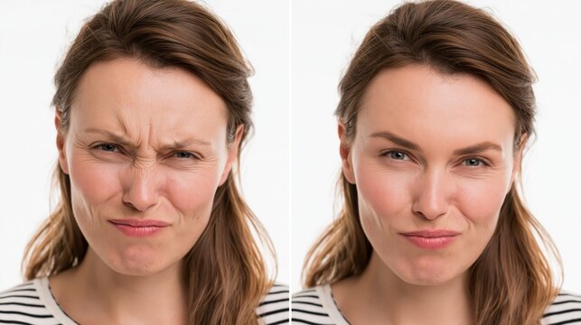 Split frame showing an indented uneven forehead with visible bony hollows versus a smooth uniformly rounded forehead.