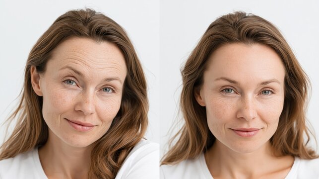 Split frame showing an indented uneven forehead with visible bony hollows versus a smooth uniformly rounded forehead.