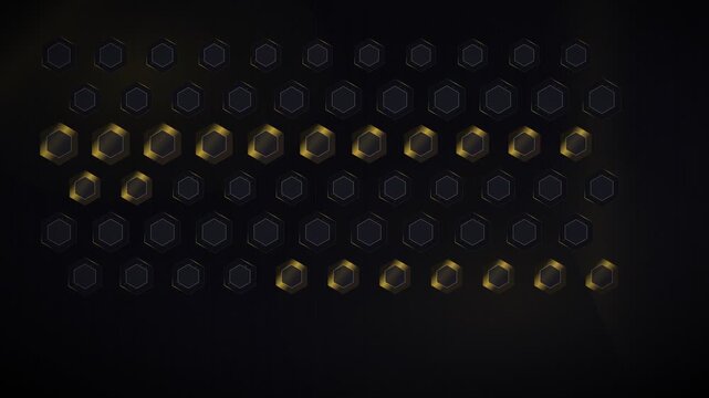 Abstract golden glowing hexagons on a dark futuristic background