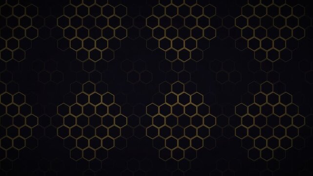Abstract golden hexagon pattern moving on a dark background