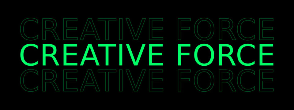 Vibrant green Creative Force text logo on black background vector graphic design