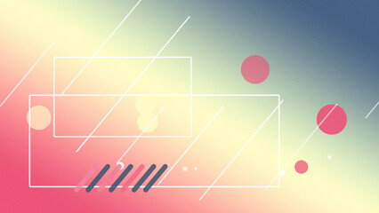 Naklejka premium Abstract neon geometry with thin outlined frames, diagonal streaks and soft circles on a colorful gradient backdrop, designed for layouts and copy.