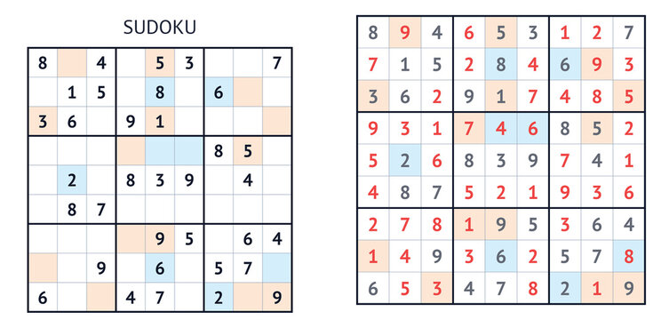 Sudoku puzzle grids with numbers and highlighted cells for players  
