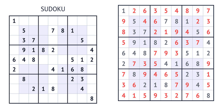 Sudoku puzzle grid with empty cells and completed solution  