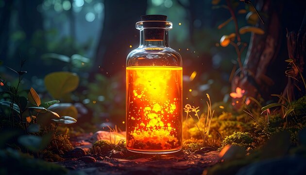Glowing potion in forest