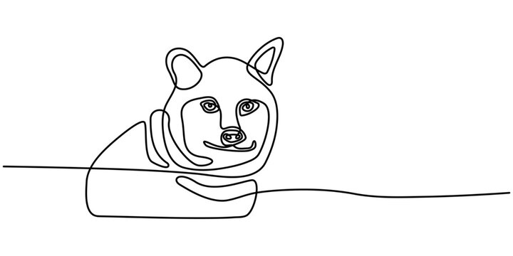 Continuous single line drawing of shiba inu dog illustration