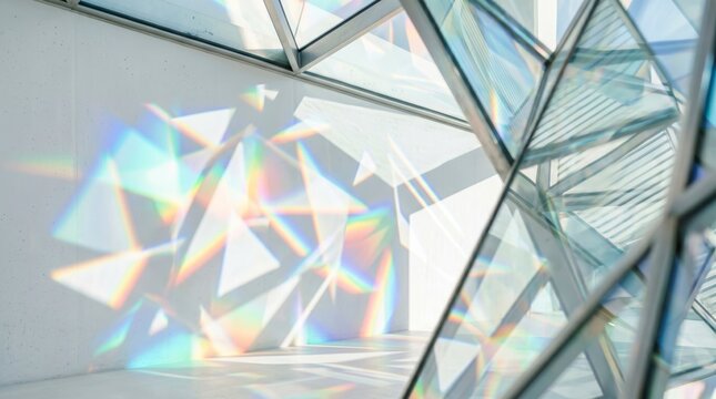 ガラスの反射とプリズム効果を持つ現代的な建築の内部