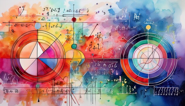 vibrant watercolor math equations colorful abstract educational background
