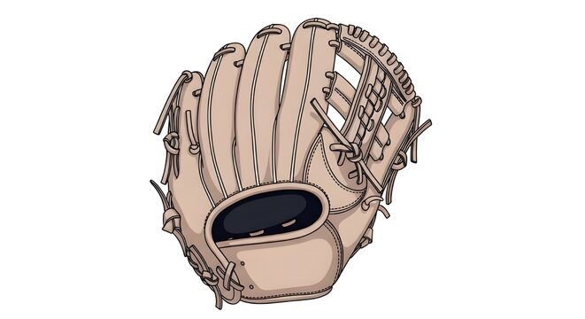 A professional-style beige leather baseball glove or catcher's mitt with detailed black stitching and pocket design, isolated as a clean vector graphic for sports-themed projects.