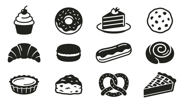 Assorted baked goods displayed on a table with cupcakes donuts cake cookies and pastries.