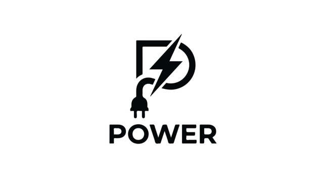 Simple black power symbol logo with lightning bolt and electrical plug