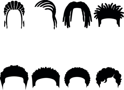 Mens Curly and Dreadlock Hairstyle Silhouettes