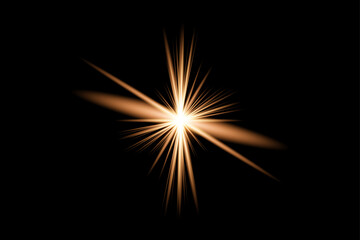 Fototapeta premium Golden starburst flare on black background dramatic light effect