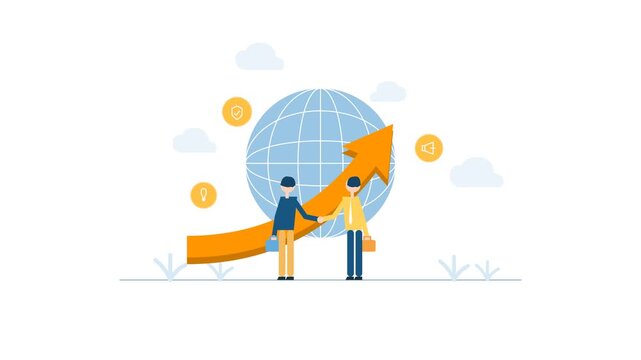 Illustration of Businessmen Moving, Shaking Hands, Meeting at One Point and Making an Agreement