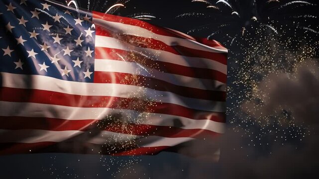 American flag with fireworks overlay representing liberty pride and festive Independence Day celebration background