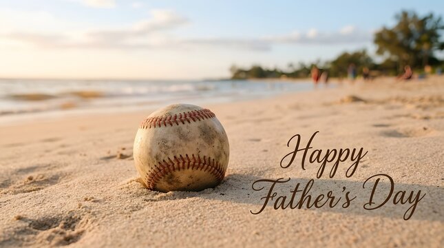 Father's day baseball on beach celebrating dad with sports and summer