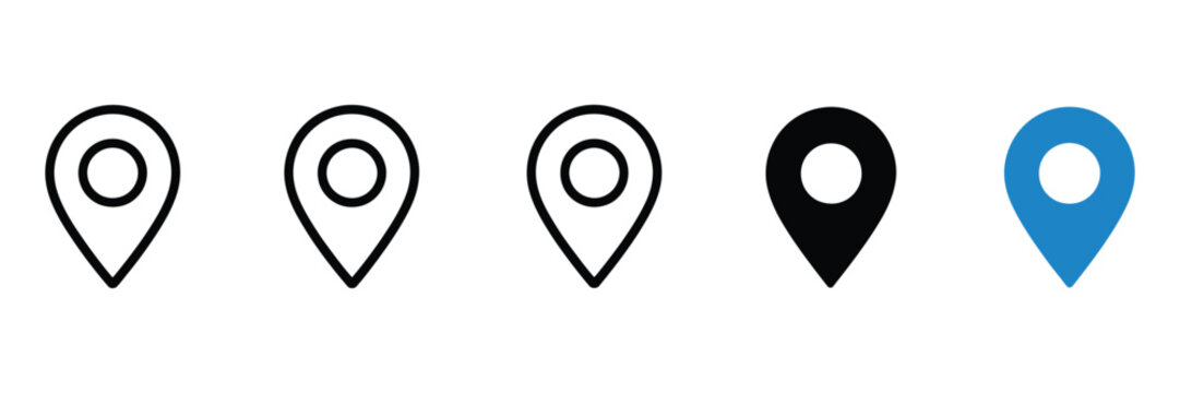 Location pin icon, minimal map marker vector for navigation apps, geotag pointer symbol, clean destination point sign pictogram concept for UI and GPS design.