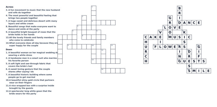 Crossword solution sheet with completed answers and clues  