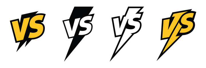 Versus icons showcasing modern VS lightning graphics for esports events, competitive gaming, sports battles, and action challenge designs. Vector illustration. © ARIF AHMED 02