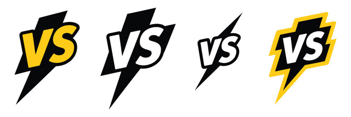 Versus icons featuring dynamic lightning bolt VS symbols for games, esports competitions, battle challenges, and competitive match graphics. Vector illustration. © ARIF AHMED 02