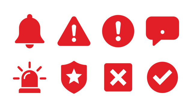 Set of red alert, warning, notification, and error icons for web and app interfaces.