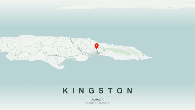 Modern minimalist vector map of Kingston, Jamaica. High-quality scalable illustration of Kingston city grid, historic Downtown waterfront axis for posters and design.