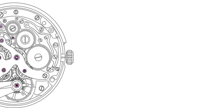 Detailed technical line drawing of a mechanical watch movement.
