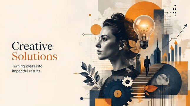 Creative Solutions Woman Profile with Abstract Tech Elements