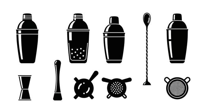 Bartending Tools Silhouette Collection: Shakers, Strainers, Jigger, Spoon