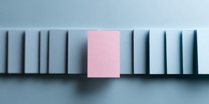 Single pink card among blue cards