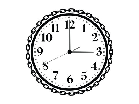 Wall clock face with metal chain frame border design numerals industrial illustration structure minimalist monochrome template geometric security commercial ornament silhouette accuracy