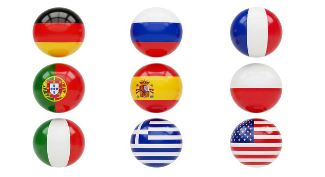Collection of colorful world flags on spheres