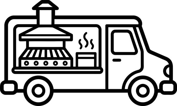 Food Truck Icon Line Art - Mobile Kitchen, Street Food, Takeaway Service