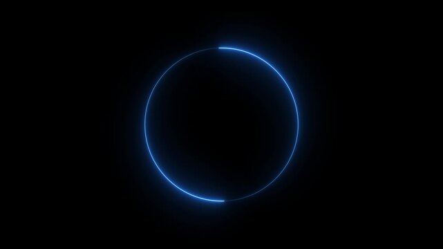Glowing neon golden and blue circle loading animation with reflection on black background in retro style black background motion animation 4k video...