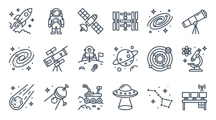 Space icons with celestial objects. © Lendi