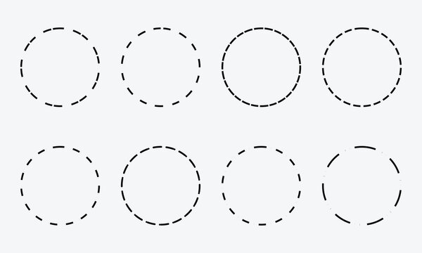 Dotted circle outline. Circle dot line set. Dashed circle icon. Abstract doted circles element. Dotted round lines. Simple dashed circle set isolated. EPS 10 .