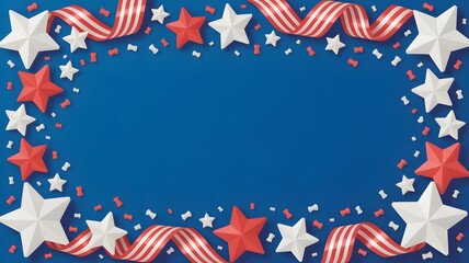 Obraz premium Red and white patriotic star frame with ribbons patriotic celebration decoration background