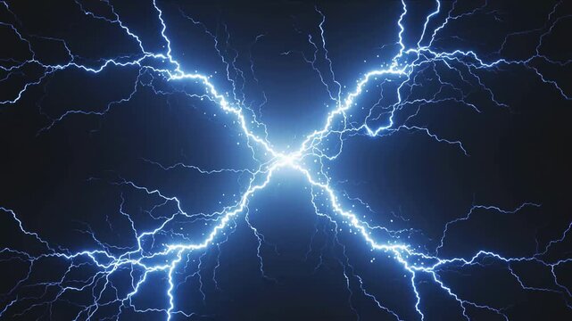 Electric sparks and blue lightning bolts crashing in center frame