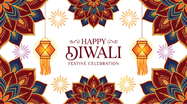 Vibrant Diwali celebration background with lanterns and festive decorations