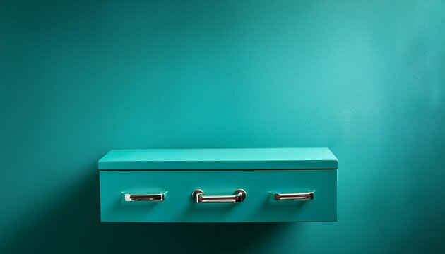 empty teal drawer on teal background