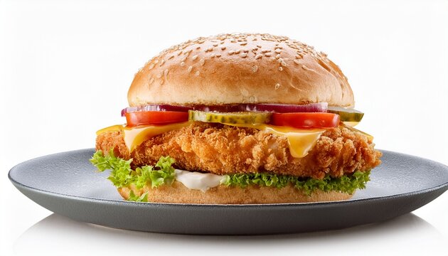 fried chicken burger isolated on white background white background cut out