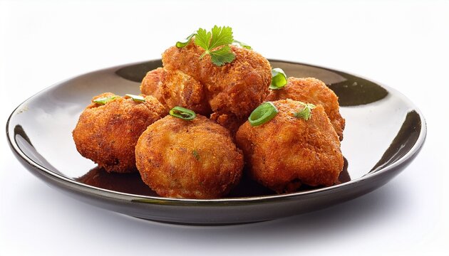 spicy pakora snack on plate isolated on white background white background cut out